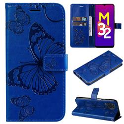 Embossing 3D Butterfly Leather Wallet Case for Samsung Galaxy M32 - Blue
