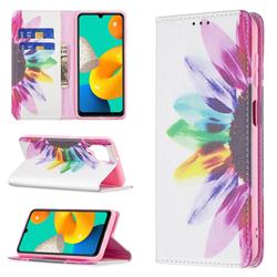 Sun Flower Slim Magnetic Attraction Wallet Flip Cover for Samsung Galaxy M32