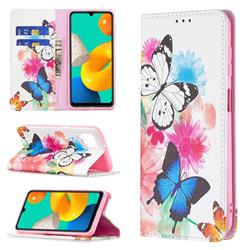 Flying Butterflies Slim Magnetic Attraction Wallet Flip Cover for Samsung Galaxy M32