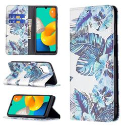 Blue Leaf Slim Magnetic Attraction Wallet Flip Cover for Samsung Galaxy M32