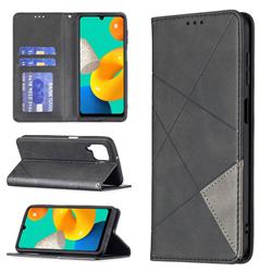 Prismatic Slim Magnetic Sucking Stitching Wallet Flip Cover for Samsung Galaxy M32 - Black