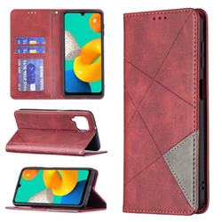 Prismatic Slim Magnetic Sucking Stitching Wallet Flip Cover for Samsung Galaxy M32 - Red