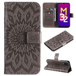 Embossing Sunflower Leather Wallet Case for Samsung Galaxy M32 - Gray