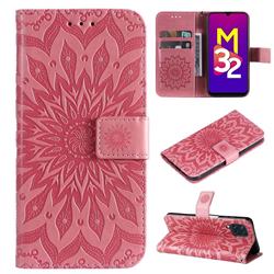 Embossing Sunflower Leather Wallet Case for Samsung Galaxy M32 - Pink