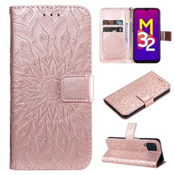 Embossing Sunflower Leather Wallet Case for Samsung Galaxy M32 - Rose Gold