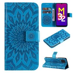 Embossing Sunflower Leather Wallet Case for Samsung Galaxy M32 - Blue