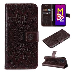 Embossing Sunflower Leather Wallet Case for Samsung Galaxy M32 - Brown