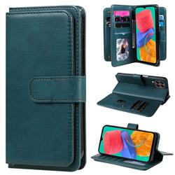 Multi-function Ten Card Slots and Photo Frame PU Leather Wallet Phone Case Cover for Samsung Galaxy M33 - Dark Green