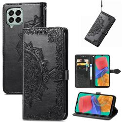 Embossing Imprint Mandala Flower Leather Wallet Case for Samsung Galaxy M33 - Black
