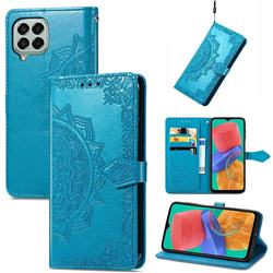 Embossing Imprint Mandala Flower Leather Wallet Case for Samsung Galaxy M33 - Blue