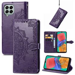 Embossing Imprint Mandala Flower Leather Wallet Case for Samsung Galaxy M33 - Purple