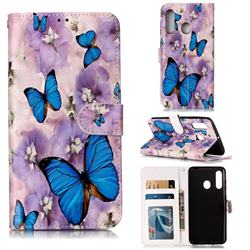 Purple Flowers Butterfly 3D Relief Oil PU Leather Wallet Case for Samsung Galaxy M40