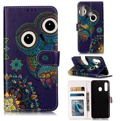 Folk Owl 3D Relief Oil PU Leather Wallet Case for Samsung Galaxy M40