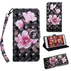 Black Powder Flower 3D Painted Leather Wallet Case for Samsung Galaxy M40