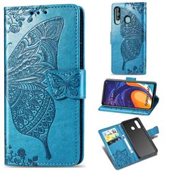 Embossing Mandala Flower Butterfly Leather Wallet Case for Samsung Galaxy M40 - Blue