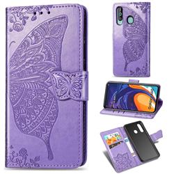Embossing Mandala Flower Butterfly Leather Wallet Case for Samsung Galaxy M40 - Light Purple