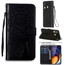 Embossing Dream Catcher Mandala Flower Leather Wallet Case for Samsung Galaxy M40 - Black