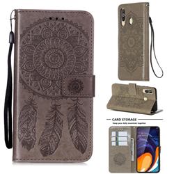 Embossing Dream Catcher Mandala Flower Leather Wallet Case for Samsung Galaxy M40 - Gray