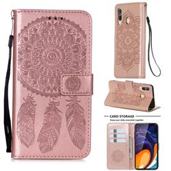 Embossing Dream Catcher Mandala Flower Leather Wallet Case for Samsung Galaxy M40 - Rose Gold