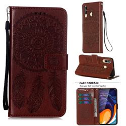 Embossing Dream Catcher Mandala Flower Leather Wallet Case for Samsung Galaxy M40 - Brown