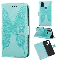Intricate Embossing Vivid Butterfly Leather Wallet Case for Samsung Galaxy M51 - Green