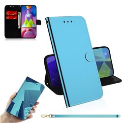 Shining Mirror Like Surface Leather Wallet Case for Samsung Galaxy M51 - Blue