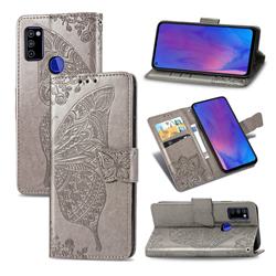 Embossing Mandala Flower Butterfly Leather Wallet Case for Samsung Galaxy M51 - Gray