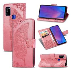 Embossing Mandala Flower Butterfly Leather Wallet Case for Samsung Galaxy M51 - Pink
