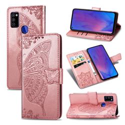 Embossing Mandala Flower Butterfly Leather Wallet Case for Samsung Galaxy M51 - Rose Gold