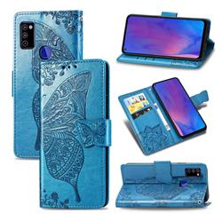 Embossing Mandala Flower Butterfly Leather Wallet Case for Samsung Galaxy M51 - Blue