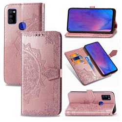 Embossing Imprint Mandala Flower Leather Wallet Case for Samsung Galaxy M51 - Rose Gold