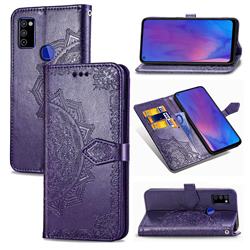 Embossing Imprint Mandala Flower Leather Wallet Case for Samsung Galaxy M51 - Purple