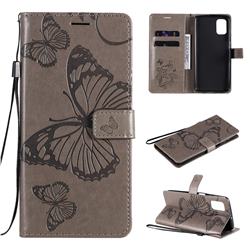 Embossing 3D Butterfly Leather Wallet Case for Samsung Galaxy M51 - Gray