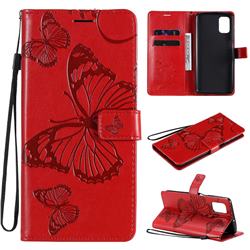 Embossing 3D Butterfly Leather Wallet Case for Samsung Galaxy M51 - Red
