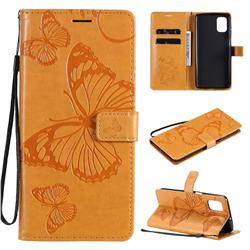 Embossing 3D Butterfly Leather Wallet Case for Samsung Galaxy M51 - Yellow