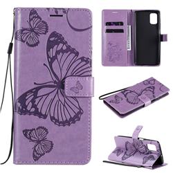 Embossing 3D Butterfly Leather Wallet Case for Samsung Galaxy M51 - Purple