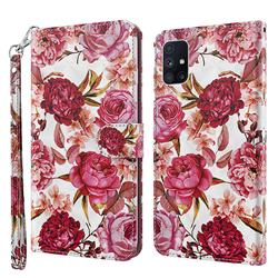 Red Flower 3D Painted Leather Wallet Case for Samsung Galaxy M51