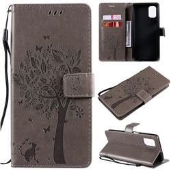 Embossing Butterfly Tree Leather Wallet Case for Samsung Galaxy M51 - Grey
