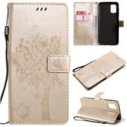 Embossing Butterfly Tree Leather Wallet Case for Samsung Galaxy M51 - Champagne
