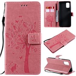 Embossing Butterfly Tree Leather Wallet Case for Samsung Galaxy M51 - Pink