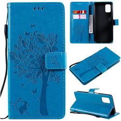 Embossing Butterfly Tree Leather Wallet Case for Samsung Galaxy M51 - Blue
