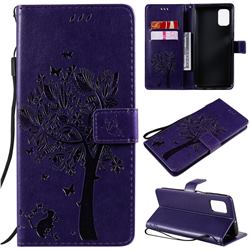 Embossing Butterfly Tree Leather Wallet Case for Samsung Galaxy M51 - Purple