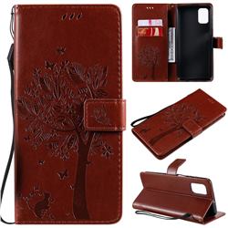 Embossing Butterfly Tree Leather Wallet Case for Samsung Galaxy M51 - Coffee