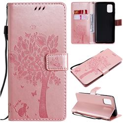 Embossing Butterfly Tree Leather Wallet Case for Samsung Galaxy M51 - Rose Pink