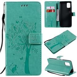 Embossing Butterfly Tree Leather Wallet Case for Samsung Galaxy M51 - Cyan