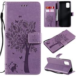 Embossing Butterfly Tree Leather Wallet Case for Samsung Galaxy M51 - Violet