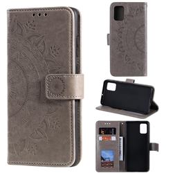 Intricate Embossing Datura Leather Wallet Case for Samsung Galaxy M51 - Gray
