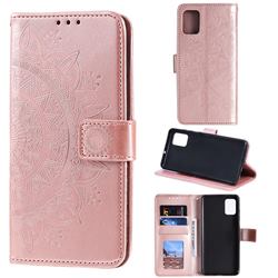 Intricate Embossing Datura Leather Wallet Case for Samsung Galaxy M51 - Rose Gold