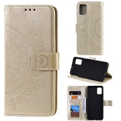 Intricate Embossing Datura Leather Wallet Case for Samsung Galaxy M51 - Golden