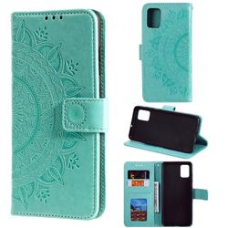 Intricate Embossing Datura Leather Wallet Case for Samsung Galaxy M51 - Mint Green